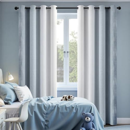 MIULEE Chambray Blue and Greyish White Ombre Blackout Curtains 52Wx84L | Full Room Darkening,Thermal Insulated,84 Inch Long,Grommet Drapes for Bedroom/Living Room,Modern Window Treatments,Set of 2 - color: Chambray Blue and Greyish White, size: 52"W x 84"