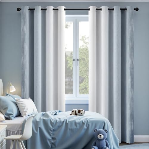MIULEE Chambray Blue and Greyish White Ombre Blackout Curtains 52Wx72L | Full Room Darkening,Thermal Insulated,72 Inch Long,Grommet Drapes for Bedroom/Living Room,Modern Window Treatments,Set of 2 - color: Chambray Blue and Greyish White, size: 52"W x 72"