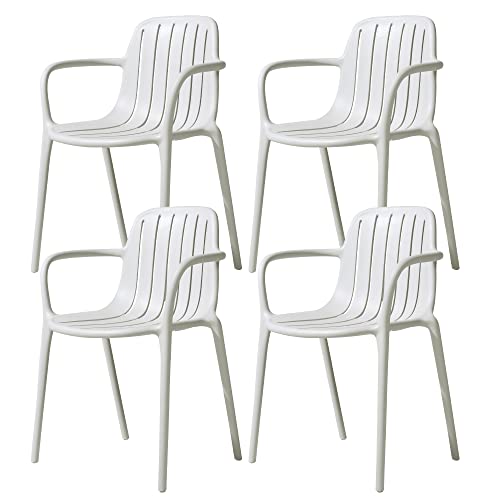 LESHI Dining Chair with Armrests Backrest Plastic Chairs Bar Breathable Design Simple Art Style for DiningRoom Bedroom Living Room Patio Indoor Outdoor (Set of 4, Grey) - color: A-grey, size: 4 Pack-With Armrests