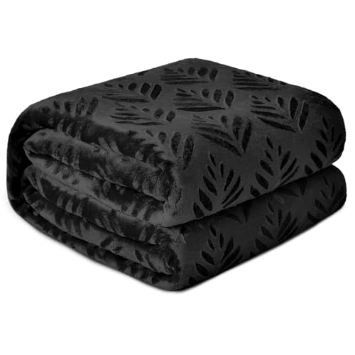 Exclusivo Mezcla Leaves Pattern Blanket Queen Size for Bed, Black | Soft and Cozy Fleece Blanket All Season Use, Lightweight Plush Fuzzy , Home Decor, 90x90 Inches - color: Black, size: Queen(90"x90")