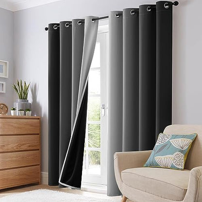 SimpleHome 100% Blackout Ombre Bedroom Curtains Black and Greyish White,63L | Room Darkening Curtains,Thermal Insulated Grommet Window Drapes and Curtains for Living Room,2 Panels, 42x63 inches Length - color: Black With Black Back, size: 42"W x 63"L (Pac