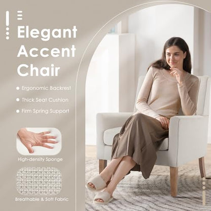 COLAMY Modern Wingback Living Room Chair, Upholstered Fabric Accent Armchair, Single Sofa Chair with Lounge Seat and Wood Legs for Office/Bedroom/Reading Spaces, Beige - color: Beige, size: Set of 1