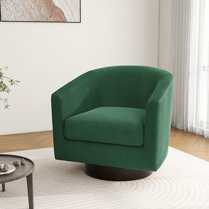 Swivel Barrel Accent Chair, Comfy Reading Armchair, Dark Green, Set of 1 | Club Chairs for Adults, Low-Back Design, Modern Round Style, Solid Wood Frame & Metal Swivel Base, For Living Room & Bedroom - color: Dark Green