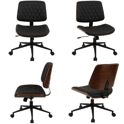 CLATINA Home Office Desk Chair with Wheels, Adjustable Height Armless Office Chair, PU Leather Mid Back 360 Swivel Computer Chair, Modern Walnut Chair for Home, Meeting, Reading Room,Black(4 pk) - color: Black Diamond-b, size: 4 Pack