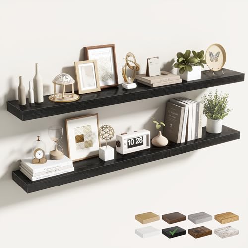 Acovy 48 Inch Floating Shelves for Wall 2 Pack, 48" Wall Shelves for Books, Storage, Decor, Wall Mounted Floating Shelf with Invisible Brackets for Kitchen, Living Room, Black - color: Black, size: 6.5"Wx48"L-2pcs