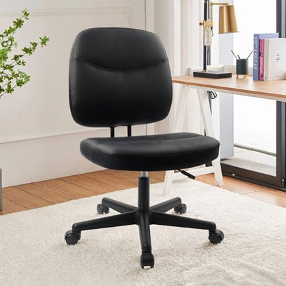 CLATINA Armless Home Office Chair,Small PU Leather Ergonomic Low Back Desk Chair with Lumbar Support and Wheels, Adjustable Height 360° Swivel Rolling Computer Task Chair, Black - color: Black-heihu, size: 1 Pack