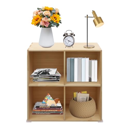 4-Compartment Solid Wood Bookcase, 2 Tier Wooden Cube Shelf Bookcase Floor Standing Bookshelf, Storage Cubes Organizer Storage Cabinet for Living Rooms, Bedrooms, Study Rooms - size: 4-Compartment