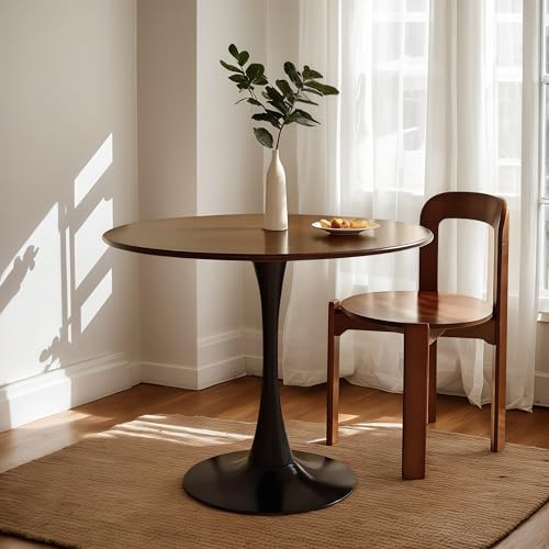 31.5" Tulip Table for 2-4 Persons Modern Round Dining Room Table, Mid-Century Modern Walnut Small Kitchen Table with MDF Wooden Top, Leisure Coffee Table for Living Room, Dining Room, Office - color: Walnut, size: 31.5"