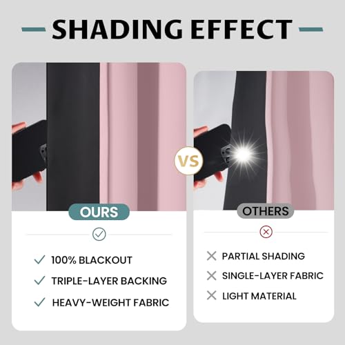 COSVIYA 100% Pink Blackout Curtains for Living Room 84 Inches Length | Room Darkening Light Blocking Drapes for Bedroom, Grommet Thermal Insulated Window Panels with Black Liner, W52xL84,2 Panels - color: Pink, size: 52"W x 84"L (Pack of 2)