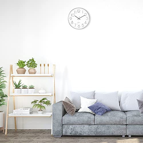 Foxtop 12" Modern Wall Clock Silent Battery Operated Analog Clock, Silver | Non Ticking, Quartz, Round, Easy to Read, Bedroom, Kitchen, Living Room, Office - color: Silver, size: 12 Inch Quartz