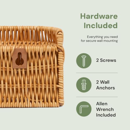 Rattan Coat Rack Wall Mount with Shelf, Hidden Hooks | 5 Hidden Hooks for Coats, Bags & Towels, Japandi Scandinavian Style