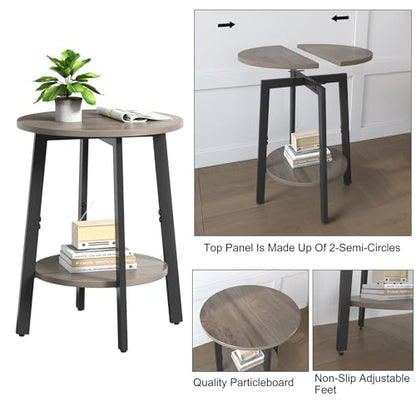 sthmec Side Table Set of 2, Small Round End Table with Storage Shelf for Small Space, 2-Tier Bedside Table Sofa Couch Table, Nighstands Set of 2 Accent Table for Living Room, Bedroom, Grey - color: Grey
