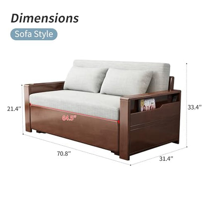 71" 3-in-1 Sleeper Pull Out Sofa, Solid Wood Walnut Frame Sectional Couch | Solid wood sofa bed, convertible to guest bed. Great for living rooms, apartments & offices. Also saves space in tiny rooms. - color: Brown-grey8, size: 71inches