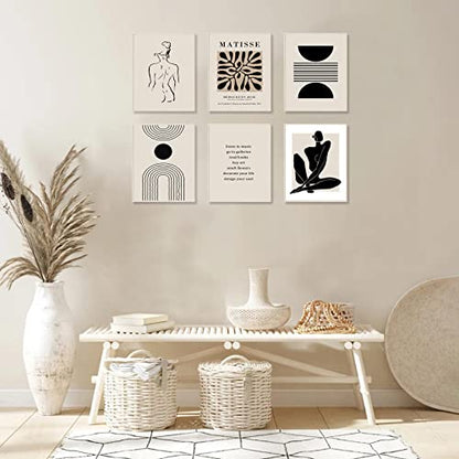 KBKBART Matisse Wall Art Prints, Abstract Matisse Wall Art Exhibition Posters, Black Beige Women Body Line Art Leaf Boho Art Prints, Living Room Wall Decor（8x10inch, Unframed | Canvas Prints Paintings Artwork, Black And White Neutral Abstract Boho Wall De