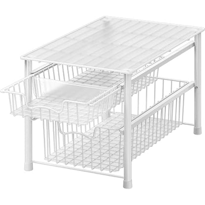 Simple Houseware Stackable Sliding Basket Organizer Drawer, White, 2-Tier - color: White, size: 2-tier