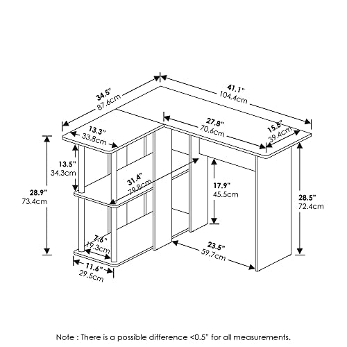 Furinno Abbott L-Shape Computer Desk with Bookshelf, Espresso/Black | Bookshelf, Computer Desk, Office Desk, for Home Office, Bedroom - color: Espresso/Black, style: Plastic Poles