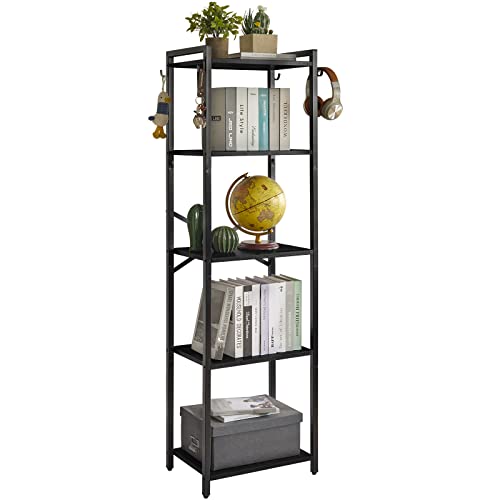YMYNY Bookshelf, 5-Tier Ladder Shelf Organizer, Narrow Shelving Unit, Corner Storage Racks, Large Capacity Bookcase, for Home Office Living Room Balcony Bathroom, 57.7" H, Metal Frame,UHBC005B - color: Black, size: 5 Tiers