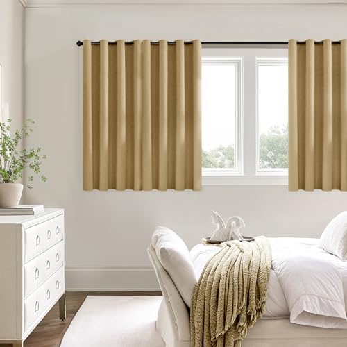 ChrisDowa Mustard Yellow Blackout Curtains 45 Inch Long 2 Panels for Bedroom - color: Mustard Yellow, size: 52"W x 45"L (Pack of 2)