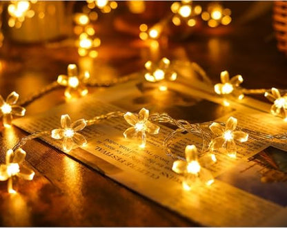 Flower String Lights Plug in, 16ft 50 LED Cherry Blossom Fairy String Lights Warm White for Party Birthday Wedding Christmas Home Decoration, WLD0008