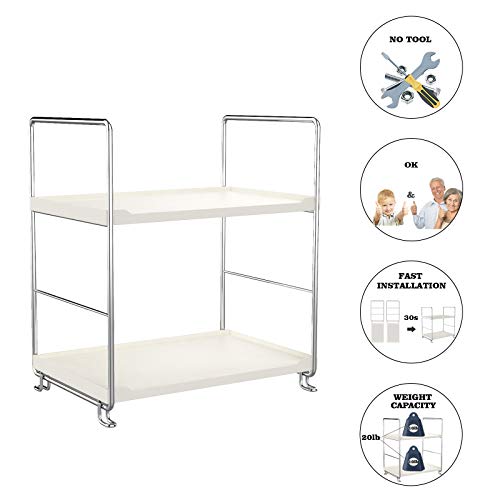 Plastic/Metal Freestanding Stackable Organizer Shelf,Bathroom Countertop Storage Shelf Cosmetic Organizer Holder Kitchen Spice Rack,2-Tier Standing Rack (Silver) - color: Silver