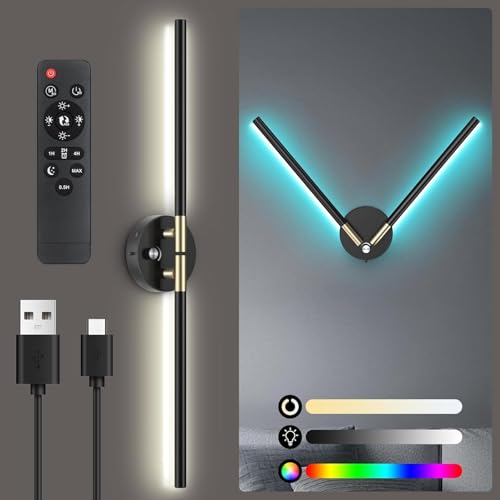 Wall Sconces with 360°DIY Independently Rotatable Lamp,10000mAh Rechargeable Battery Operated,Wireless Magnetic Wall Lights with Remote,RGB Colors&Dimmable,Wall Decor for TV/Mirror,Bedroom,Staircase - size: RGB-28.5 inch (Black - Single)