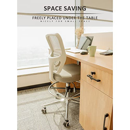 Drafting Chair, Tall Office Chair for Standing Desk, Drafting Stool with Lumbar Support, Adjustable Height and Foot Ring, Grey - color: Grey