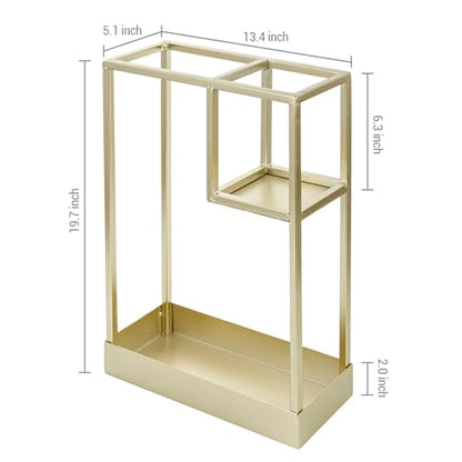 MyGift Modern Brass Tone Metal Entryway Umbrella Rack with Geometric Design, 13 x 5-inch Wide Rectangular Freestanding Cane Umbrella Holder with Shelf for Small Umbrellas and Bottom Drip Catch Tray - color: Brass, size: 13.4″(Rectangle)