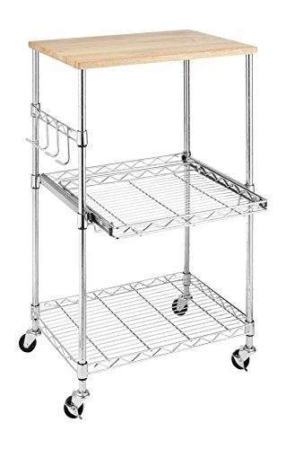 Whitmor Supreme Microwave Cart with Locking Wheels - Chrome with Food Safe Cutting Board 16 x 22.5 x 34 inches - size: 16 x 22.5 x 34 inches
