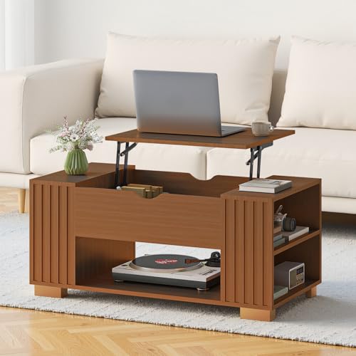 COMHOMA Lift Top Coffee Table for Living Room, 39" Center Table with Hidden Storage Compartment, Adjustable Wooden Tea Table for Small Spaces, Dark Walnut - color: Dark Walnut