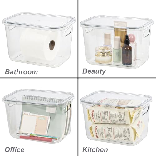 ZEXALOR 4PCS Clear Plastic Storage Bins with Lid, Stackable Pantry Cabinet Organizers and Storage, Lidded Storage Container Boxes for Organizing Kitchen,Closet,Dresser,Bathroom (4 Pack - 10.2×7×5.9“)