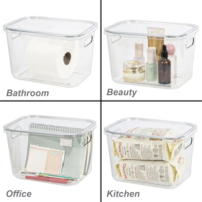 ZEXALOR 4PCS Clear Plastic Storage Bins with Lid, Stackable Pantry Cabinet Organizers and Storage, Lidded Storage Container Boxes for Organizing Kitchen,Closet,Dresser,Bathroom (4 Pack - 10.2×7×5.9“)