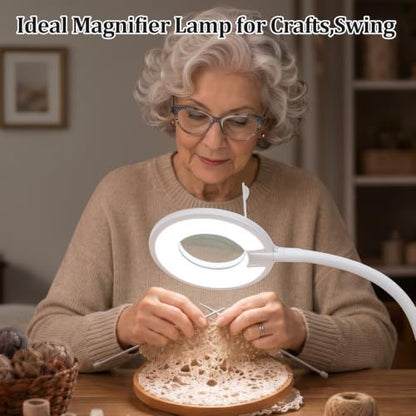 3X+6X Magnifying Glass with Light and Clamp,Dimmable LED Magnifying Lamp | Clip on, Flexible Gooseneck, Hands Free Magnifier, Magnification Lamp for Elderly Craft Hobby Painting Sewing Close Work - color: Cool White