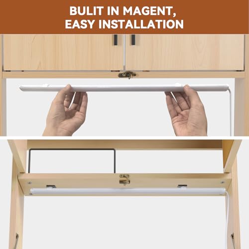 ARTETHYS Wall Mounted Desk Folding with LED Light Drop Down Hanging Desk | Multifunctional Fold Down Laptop Computer Table, Writing Workstation with Storage Compartments, Space Saving for Home - color: Wood