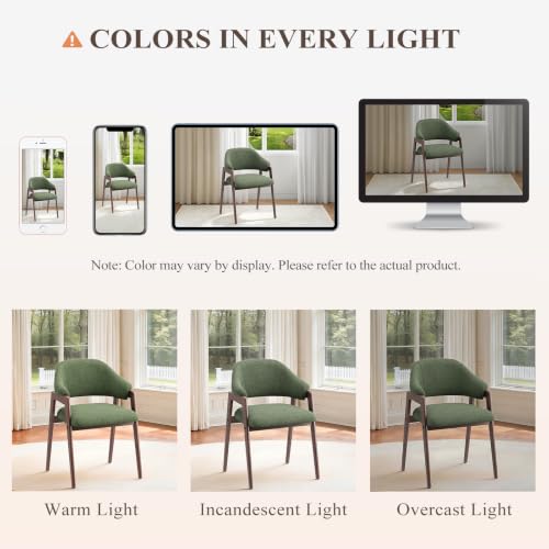 MALOL Wooden Dining Chairs Set of 6, Fabric, Curved Open Back, Green - color: Green, size: Set of 6
