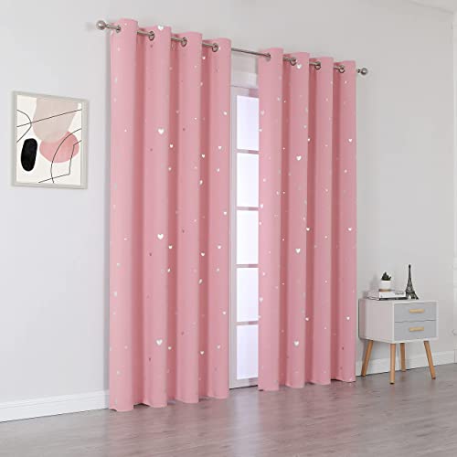 SMILE WEAVER Pink Kids Curtains for Girls Bedroom Silver Print Window Drapes Soft Thick Thermal Insulated Window Treatment Grommet Top Blackout Curtains for Nursery Decor 2 Panels/Rose pink/52Wx63L - color: Love-baby Pink, size: 52"W x 63"L (Pack of 2)