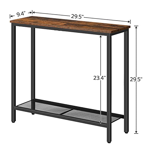 HOOBRO 29.5" Narrow Console Table, Small Entryway Table with Shelf, 2 Tier Thin Sofa Table, Behind Couch Table, Side Table, for Hallway, Living Room, Bedroom, Rustic Brown and Black BF74XG01 - color: Rustic Brown + Black