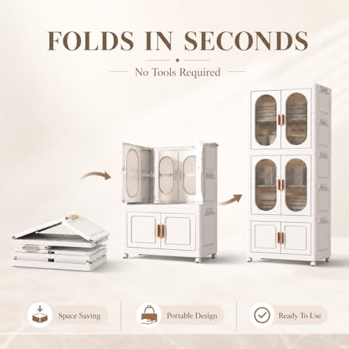 2-Tier Hanging Foldable Closet with Storage Bin, 3-Tier Portable Armoire Organizer, Modular Folding Cabinet with Doors & Wheels for Nursery Room Organization, Clear - size: Style A