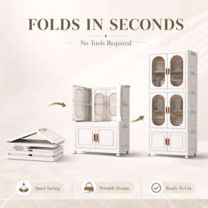 2-Tier Hanging Foldable Closet with Storage Bin, 3-Tier Portable Armoire Organizer, Modular Folding Cabinet with Doors & Wheels for Nursery Room Organization, Clear - size: Style A