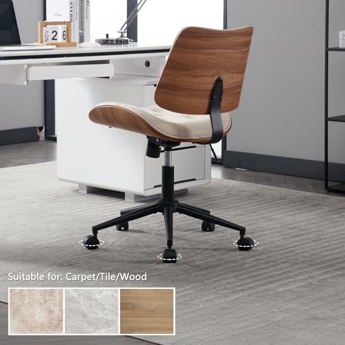 Armless Home Office Chair in Button Style, PU Leather Small, Beige | PU Leather Adjustable Height Computer Desk Chair, 360 Swivel Small No Arms Office Seat, Walnut Design Stool, 300LBS Cap - color: Beige, size: Button Style