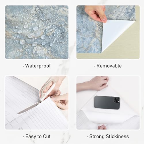 Wallercity Cream Blue Marble Contact Paper Peel and Stick Countertops Waterproof 24"x118" Kitchen Countertop Contact Paper Self Adhesive Blue Marble Wallpaper Vinyl Wrap for Cabinets Cover Bathroom - color: Blue, size: 24" x 118"