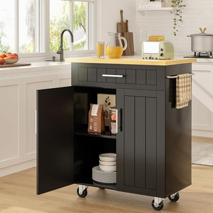 Kitchen Island Cart on Wheels with Storage Cabinet & Drawer, 26" Width Rolling Kitchen Table, Cart Handle for Towel Rack or Free Mobility, Kitchen Cart, Dining Room(Black) - size: 26-IN