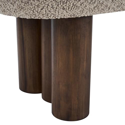 Christopher Knight Home Damas Boucle Upholstered Dining Bench, Wooden Entryway Bench, Long Sofa Footstool for Living Room, Bedroom End of Bed Bench, Khaki+Walnut