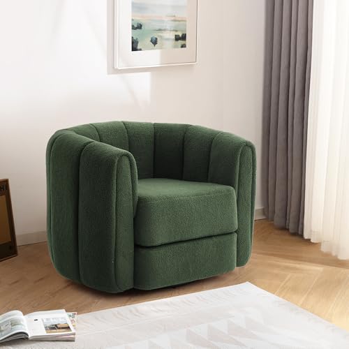 GRAINELL Swivel Accent Chair, Pumpkin-Shaped Teddy Fabric Armchair (Green) | Cozy Round Swivel Barrel Chairs with Thick Cushion for Alduts for Living Room Office Bedroom