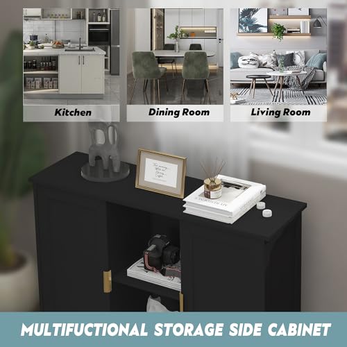 TaoHFE Black Buffet Cabinet,Modern Narrow Sideboard Buffet Cabinet | Wooden Side table With Storage,Black Accent Cabinets For Living Room - color: Black