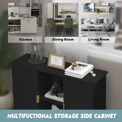 TaoHFE Black Buffet Cabinet,Modern Narrow Sideboard Buffet Cabinet | Wooden Side table With Storage,Black Accent Cabinets For Living Room - color: Black
