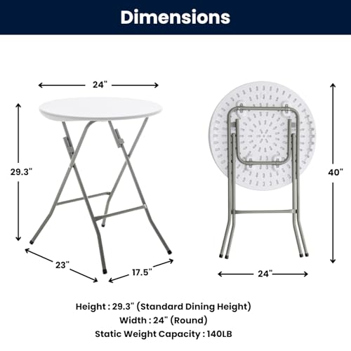 Set of 2, White 24" Round Plastic Folding Table Commercial Portable for Picnic Party Camping Banquet Card Dining Wedding Event Home Kitchen Indoor Outdoor, 30" Height - size: Set of 2