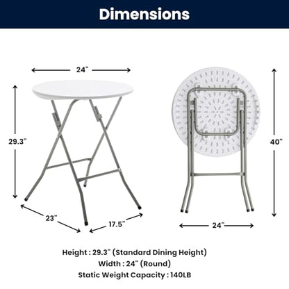 Set of 5, White 24" Round Plastic Folding Table Commercial Portable for Picnic Party Camping Banquet Card Dining Wedding Event Home Kitchen Indoor Outdoor, 30" Height - size: Set of 5
