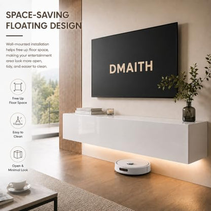 63" Floating TV Stands for Living Room w/ Storage, LED Entertainment Center | Fits TVs up to 70", Glossy Front, Hidden Storage, Wall Mounted, Cable Management, RGB LED, Easy to Clean, Modern Style - color: White
