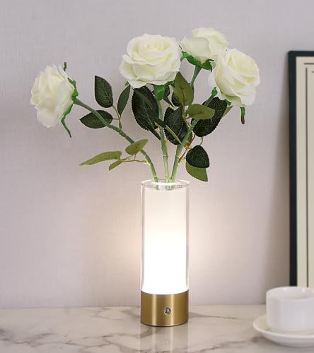 AIHYING Flower Night Light,Touch Vase Lamp,Rechargeable Cordless Table Lamp,Home Decor Lamp for Dining Table/Bed Room/Bathroom/Closet,Gifts for Women/Mom/Girl, Artificial Roses Included - color: Roses