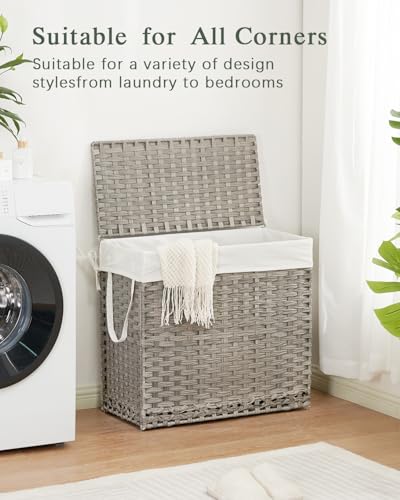SETVSON Laundry Hamper with Lid Laundry Basket 132 L PE Rattan, Gray | 35 Gal PE Rattan Hamper with Lid, 4 Removable Washable Liners, 6 Mesh Laundry Bags, Steel Frame, Side Handles - color: Grey, size: 35.0 Gal